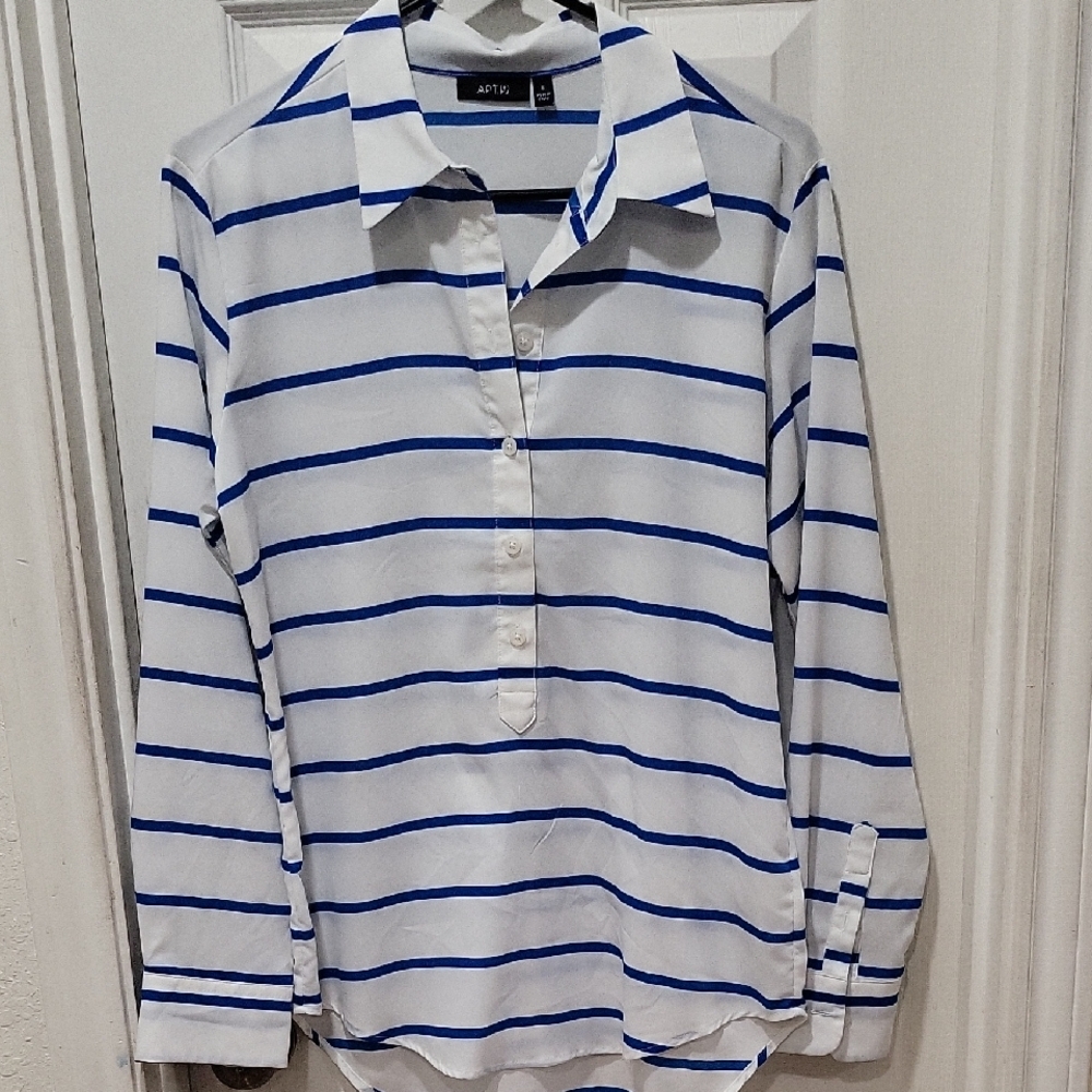 Apt. 9 White and Blue Striped Top
